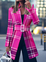 Femmes Tartan Automne Urbain Polyester Faire la navette Manches Longues Mi-long Droit Régulier Blazer