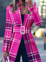 Femmes Tartan Automne Urbain Polyester Faire la navette Manches Longues Mi-long Droit Régulier Blazer