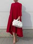 Robes Femmes Plain Simple Automne Col Montant Quotidien Coupe Régulière Mi-longue A-Ligne Régulier