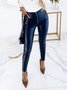 Mode Pantalons Femmes Plain Automne Urbain PU Zip Micro-Élasticité Coupe Régulière Pantalon à la cheville H-Ligne