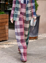 Mode Pantalons Plaid Automne Urbain Polyester Aucune élasticité Ample Faire la navette Long H-Ligne pour Femmes