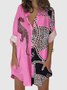 Robes décontractées léopard automne polyester naturel sans élasticité H-Line chemise robe col de chemise pour les femmes