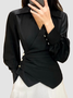 Chemisier uni automne élé polyester sans élasticité manches longues col de chemise régulier pour femme