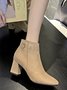 Bottes Femme Plain Hiver Urbain Zip Portable Talon de Bloc à Bout Pointu de Grande Taille PU
