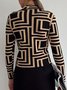 T-Chemise Bloc de Couleur Automne Urbain Col Montant Coupe Régulière Faire la navette Manches Longues T-ligne Régulier pour Femmes
