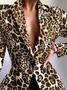 Blazer Motif Léopard Automne Urbain Polyester Naturel Aucune élasticité Quotidien Coupe Régulière Régulier pour Femmes