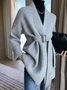 Pull Manteau Plain Automne Urbain Polyester à Haute Élasticité Ample Manches Longues Régulier H-ligne pour Femmes