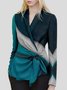 Blazer Femmes Bloc de Couleur Automne Élégant Micro-Élasticité Coupe Régulière Faire la navette Manches Longues à Col Revers Régulier