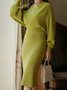 Robes Plain Hiver Élégant Acrylique Poids lourd à Haute Élasticité Quotidien Coupe Régulière 1 * robe pour Femmes