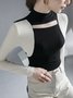 T-Chemise Femmes Bloc de Couleur Hiver Urbain Polyester Quotidien Serré Col Roulé T-ligne Élasticité moyenne