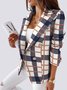 Blazer Tartan Automne Urbain Micro-élasticité Faire la navette Manches Longues à Col Revers Régulier Régulier pour Femmes