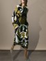 Robes Abstrait Automne Urbain Polyester Naturel Mi-longue Manches Longues Col Rond H-ligne pour Femmes