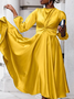 Robes Plain Hiver Élégant Polyester Naturel Aucune élasticité Long Col Rond Régulier pour Femmes