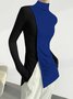 T-Chemise Bloc de Couleur Simple Automne à Haute Élasticité Coupe Régulière Pull-over Manches Longues Régulier Régulier pour Femmes