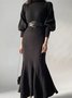 Robes Plain Hiver Élégant Naturel à Haute Élasticité Quotidien Long Pull-over Col Roulé pour Femmes