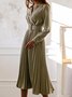Robes Plain Hiver Élégant Polyester Aucune élasticité Mi-longue Taille Moyenne Manches Longues Régulier pour Femmes
