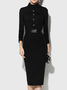 Robes Femmes Plain Hiver Élégant Col Montant Coupe Régulière Faire la navette Manches 3/4 H-ligne Régulier