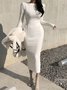 Robes Plain Hiver Simple Naturel Poids lourd Quotidien Mi-longue Manches Longues S-ligne pour Femmes
