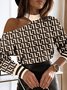 Blouse Géométrique Hiver Urbain Quotidien Ample Régulier T-ligne Régulier Élasticité moyenne pour Femmes