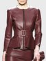 Blouson Femmes Plain Automne Urbain PU Naturel Quotidien Col Rond Régulier Régulier