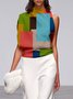 Blouse Femmes Printemps Bloc de Couleur Urbain Micro-Élasticité Ample Sans Manches Régulier H-ligne Régulier