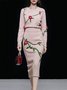 Jupe Floral Hiver Élégant Acrylique Coupe Régulière Faire la navette Mi-longue emballage S-ligne pour Femmes