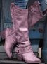 Bottes Femme Rétro Ethnique Automne Bottes de cow-boy Cuir Évidé Talon Bas Bout Rond de Grande Taille