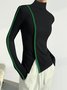 T-Chemise Femmes Bloc de Couleur Hiver Élégant Quotidien Manches Longues Régulier H-ligne Régulier Élasticité moyenne