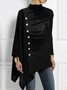 Tops Plain Printemps Urbain Polyester Col Montant Quotidien Ample Manches Longues A-ligne pour Femmes