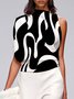 Blouse Femmes Géométrique Printemps Urbain Col Montant Micro-Élasticité Ample Faire la navette Sans Manches Régulier