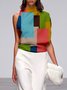 Blouse Femmes Printemps Bloc de Couleur Urbain Micro-Élasticité Ample Sans Manches Régulier H-ligne Régulier