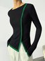 Tops Bloc de Couleur Printemps Urbain Polyester Faire la navette Manches Longues Col Rond Régulier T-ligne pour Femmes