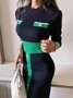 Robes Bloc de Couleur Printemps Élégant Quotidien Serré Taille Moyenne Manches Longues S-ligne Régulier pour Femmes