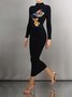 Robes Femmes Abstrait Printemps Urbain Polyester Naturel à Haute Élasticité Manches Longues T-Robe Chemise H-ligne