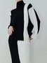 Pull Bloc de Couleur Hiver Urbain Acrylique Poids lourd Quotidien Ample Manches Longues Élasticité moyenne pour Femmes
