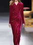 Robes Femmes Plain Hiver Élégant Polyester Col V Naturel Long Manches Longues H-ligne