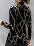T-Chemise Géométrique Printemps Urbain Polyester Col Montant à Haute Élasticité Manches Longues Régulier Régulier pour Femmes