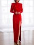 Mariage Robe & Fête Robe Plain Printemps Élégant Polyester Long Taille Moyenne Manches Longues x-ligne Régulier pour Femmes