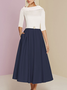 Mariage Robe & Fête Robe Femmes Bloc de Couleur Printemps Élégant Naturel à Haute Élasticité Long Manches 3/4 Col Châle x-ligne