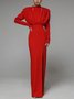 Mariage Robe & Fête Robe Plain Printemps Élégant Polyester Long Taille Moyenne Manches Longues x-ligne Régulier pour Femmes