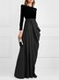 Mariage Robe & Fête Robe Plain Printemps Élégant Polyester Joint Fendu Taille Haute Micro-Élasticité Long Régulier pour Femmes