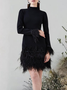 Mariage Robe & Fête Robe Plain Printemps Élégant Fête Coupe Régulière Mi-longue Manches Longues S-ligne Demi col roulé pour Femmes