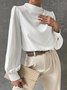 Blouse Plain Printemps Élégant Polyester Col Montant Aucune élasticité Coupe Régulière Manches Longues Régulier pour Femmes