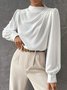Blouse Plain Printemps Élégant Polyester Col Montant Aucune élasticité Coupe Régulière Manches Longues Régulier pour Femmes