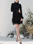 Mariage Robe & Fête Robe Plain Printemps Élégant Fête Coupe Régulière Mi-longue Manches Longues S-ligne Demi col roulé pour Femmes