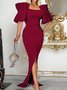 Mariage Robe & Fête Robe Femmes Plain Printemps Élégant Aucune élasticité Coupe Régulière Manches Courtes à Épaules Dénudées S-ligne Régulier