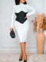 Robes Femmes Bloc de Couleur Printemps Élégant Col Montant Taille Haute Micro-Élasticité Coupe Régulière Régulier Jupe hanche