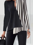 Blouse Rayé Printemps Urbain Polyester Quotidien Coupe Régulière Manches Longues Régulier H-ligne pour Femmes