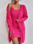 Ensembles de Deux Pièces Femmes Plain Hiver Simple Col V à Haute Élasticité Coupe Régulière Manches Longues Manteau avec jupe H-ligne