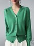Pull Manteau Plain Printemps Élégant Col V à Haute Élasticité Quotidien Boutons Manches Longues Régulier pour Femmes